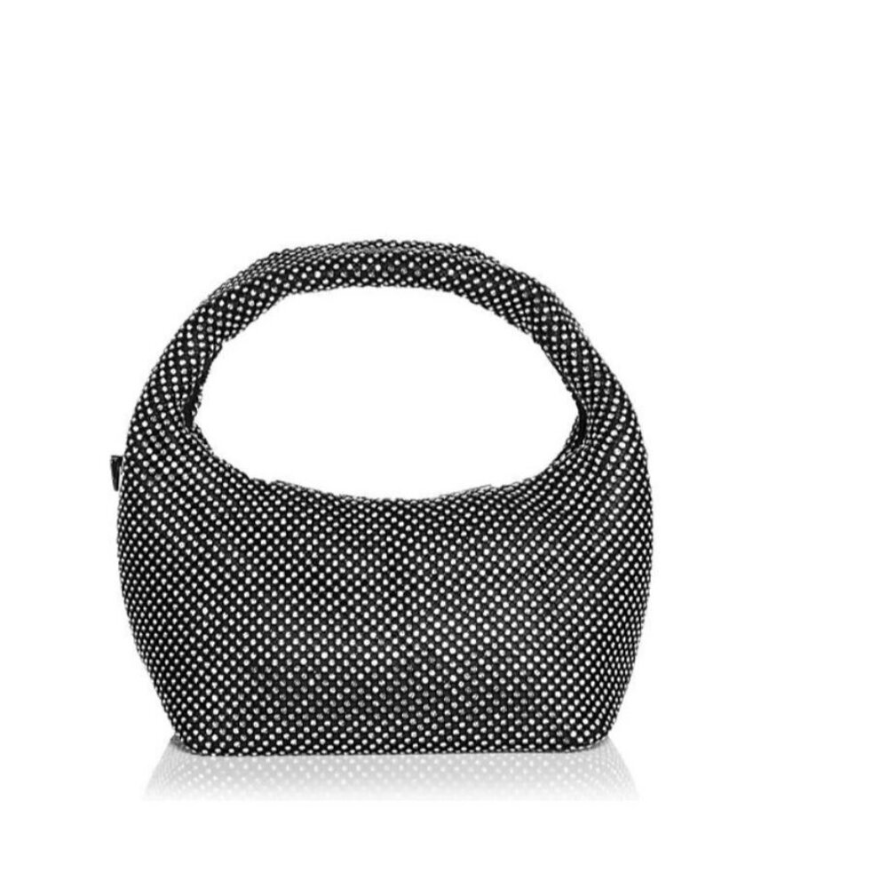 AQUA Maeve Reilly rhinestone embellished women's mini hobo shoulder bag -BLACK